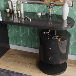 Masuta machiaj cu Oglinda LED si 2 Sertare pentru Cosmetice, Set Masa toaleta 120 cm, Negru, masuta cosmetica, vanity - SEN257 - Img 7