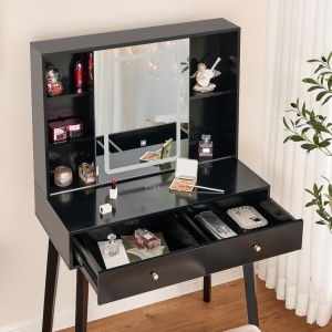 Masuta machiaj cu Oglinda LED si 2 Sertare pentru Cosmetice, Set Masa toaleta 80 cm, masuta cosmetica, vanity - SEN235 - Img 7