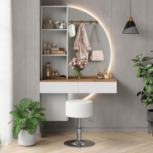 Masuta machiaj cu Oglinda LED si 2 Sertare pentru Cosmetice, Set Masa toaleta 100 cm, Alb, masuta cosmetica, vanity - SEA832 - Img 1