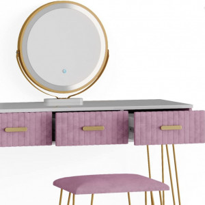 Masuta machiaj cu Oglinda LED si 3 Sertare pentru Cosmetice, Set Masa toaleta 100 cm, Alb, masuta cosmetica, vanity - SEA396 - Img 3
