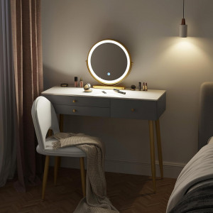Masuta machiaj cu Oglinda LED si 3 Sertare pentru Cosmetice, Set Masa toaleta 100 cm, Alb, masuta cosmetica, vanity - SEG212 - Img 3