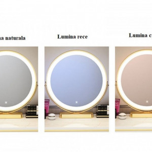 Masuta machiaj cu Oglinda LED si 4 Sertare pentru Cosmetice, Set Masa toaleta 100 cm, Alb, masuta cosmetica, vanity - SEA90 - Img 2