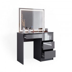 Masuta machiaj cu Oglinda LED si 4 Sertare pentru Cosmetice, Set Masa toaleta 90 cm, Gri, masuta cosmetica, vanity - SEG222 - Img 5