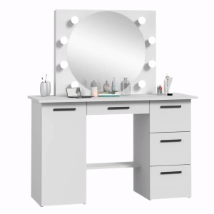 Masuta machiaj cu Oglinda LED si 4 Sertare pentru Cosmetice, Set Masa toaleta 120 cm, Alb, masuta cosmetica, vanity - SEA543 - Img 4