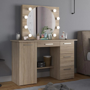 Masuta machiaj cu Oglinda LED si 4 Sertare pentru Cosmetice, Set Masa toaleta 120 cm, masuta cosmetica, vanity - SEM513