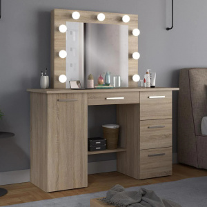 Masuta machiaj cu Oglinda LED si 4 Sertare pentru Cosmetice, Set Masa toaleta 120 cm, masuta cosmetica, vanity - SEM515