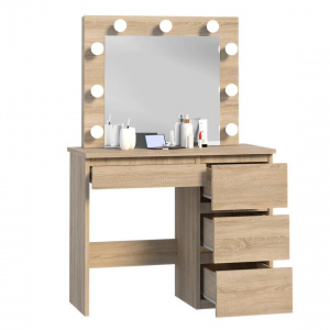 Masuta machiaj cu Oglinda LED si 4 Sertare pentru Cosmetice, Set Masa toaleta 94 cm, masuta cosmetica, vanity - SEM525 - Img 3