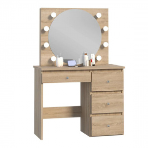 Masuta machiaj cu Oglinda LED si 4 Sertare pentru Cosmetice, Set Masa toaleta 94 cm, masuta cosmetica, vanity - SEM527 - Img 4