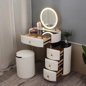 Masuta machiaj cu Oglinda LED si 4 Sertare pentru Cosmetice, Set Masa toaleta 60 cm, Alb, masuta cosmetica, vanity - SEA170 - Img 7
