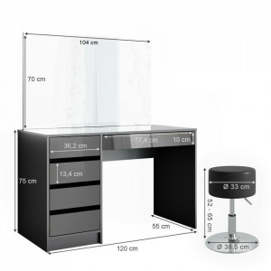 Masuta machiaj cu Oglinda LED si 5 Sertare pentru Cosmetice, Set Masa toaleta 120 cm, Gri, masuta cosmetica, vanity - SEG207 - Img 8