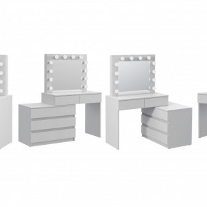 Masuta machiaj cu Oglinda LED si 5 Sertare pentru Cosmetice, Set Masa toaleta 130 cm, Alb, masuta cosmetica, vanity - SEA541 - Img 2