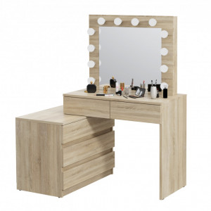 Masuta machiaj cu Oglinda LED si 5 Sertare pentru Cosmetice, Set Masa toaleta 130 cm, masuta cosmetica, vanity - SEM511 - Img 6