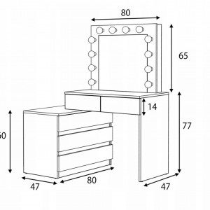 Masuta machiaj cu Oglinda LED si 5 Sertare pentru Cosmetice, Set Masa toaleta 130 cm, Alb, masuta cosmetica, vanity - SEA541 - Img 5