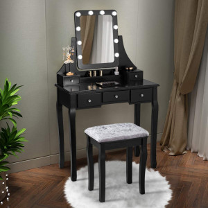 Masuta machiaj cu Oglinda LED si 5 Sertare pentru Cosmetice, Set Masa toaleta 80 cm, masuta cosmetica, vanity - SEN236 - Img 6