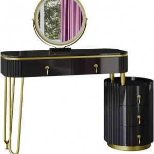 Masuta machiaj cu Oglinda LED si 5 Sertare pentru Cosmetice, Set Masa toaleta 100 cm, Negru, masuta cosmetica, vanity - SEN243 - Img 7