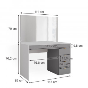 Masuta machiaj cu Oglinda LED si 5 Sertare pentru Cosmetice, Set Masa toaleta 115 cm, Alb, masuta cosmetica, vanity - SEA445 - Img 3