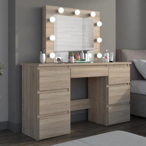 Masuta machiaj cu Oglinda LED si 5 Sertare pentru Cosmetice, Set Masa toaleta 120 cm, masuta cosmetica, vanity - SEM533 - Img 6