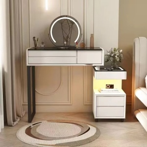 Masuta machiaj cu Oglinda LED si 5 Sertare pentru Cosmetice, Set Masa toaleta 80 cm, Alb, masuta cosmetica, vanity - SEA168 - Img 7
