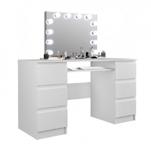 Masuta machiaj cu Oglinda LED si 6 Sertare pentru Cosmetice, Set Masa toaleta 130 cm, Alb, masuta cosmetica, vanity - SEA535 - Img 5