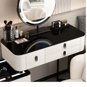 Masuta machiaj cu Oglinda LED si 6 Sertare pentru Cosmetice, Set Masa toaleta 100 cm, Alb, masuta cosmetica, vanity - SEA83 - Img 4