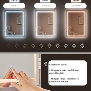 Masuta machiaj cu Oglinda LED si 6 Sertare pentru Cosmetice, Set Masa toaleta 118 cm, Alb, masuta cosmetica, vanity - SEA95 - Img 4
