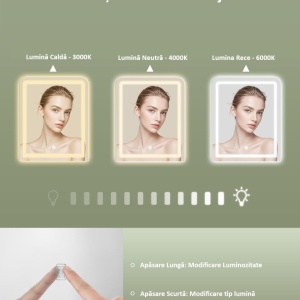 Masuta machiaj cu Oglinda LED si 6 Sertare pentru Cosmetice, Set Masa toaleta 140 cm, Alb, masuta cosmetica, vanity - SEA7 - Img 4