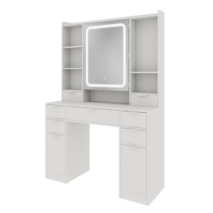 Masuta machiaj cu Oglinda LED si 7 Sertare pentru Cosmetice, Set Masa toaleta 105 cm, Alb, masuta cosmetica, vanity - SEA810 - Img 2