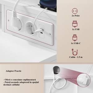 Masuta machiaj cu Oglinda LED si 9 Sertare pentru Cosmetice, Set Masa toaleta 110 cm, Alb, masuta cosmetica, vanity - SEA822 - Img 10