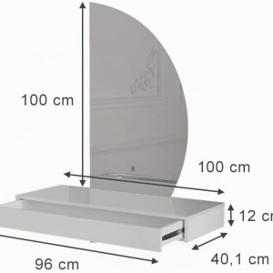 Masuta machiaj cu Oglinda Semiluna LED si 1 Sertar pentru Cosmetice, Set Masa toaleta 80 / 100 / 120 cm, Alb Lucios, masuta vanity, cosmetica - SEA838 - Img 5