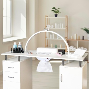 Masuta manichiura, 120 cm, masa cosmetica cu Aspirator incorporat, pernita - Alb - MANIA5