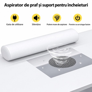 Masuta manichiura Alba / Neagra, 110 cm, birou cu LED si Riflaj, masa cosmetica pentru salon cu Aspirator Incorporat, Prize si USB MANIA211 - Img 2