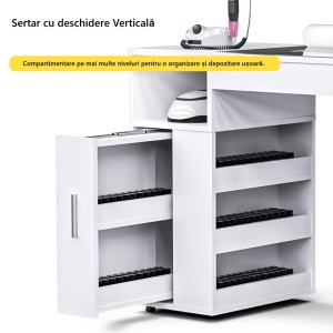 Masuta manichiura Alba / Roz / Neagra, 108 cm, birou, masa cosmetica pentru salon cu Aspirator Incorporat, Pernita, Sertare, Dulapuri si Rafturi - MANIA208 - Img 11