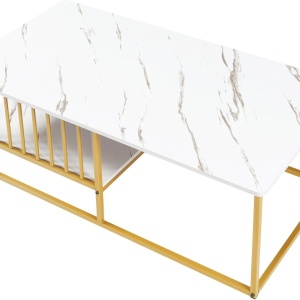 MCAU20 - Masuta de cafea 120 cm, masa pentru living imitatie marmura - Alb - Auriu / Negru - Img 8
