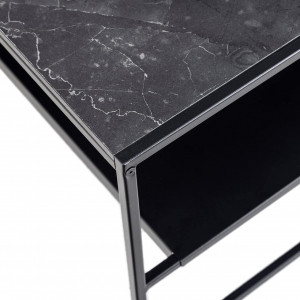 MCN8 - Masuta de cafea, 70 x 70 cm, cu raft, picioare metalice, blat cu Imitatie de Marmura - Negru - Img 7