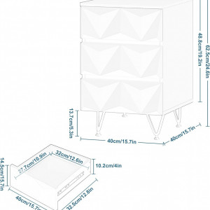 NOA234 - Set 2x Noptiere albe 40 cm, cu 3 sertare - Alb - Auriu - Img 3