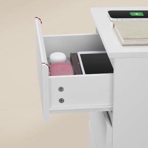 NOA49 - Set 2x Noptiere albe 40x35x59 cm, cu 3 sertare, prize, USB, dormitor - Alb - Img 4