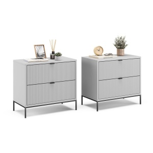 NOG207 - Set 2x Noptiere 66 cm, cu 2 sertare, pentru dormitor - Gri - Negru