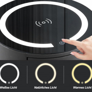 NON213 - Set 2x Noptiere Gri rotunde, 40 cm, cu 2 sertare, cu LED si incarcator Wireless, dormitor - Img 5