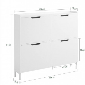PANA17 - Pantofar 100 cm foarte ingust, 4 compartimente, pantofare, depozitare pantofi, mobilier hol - Alb - Img 6