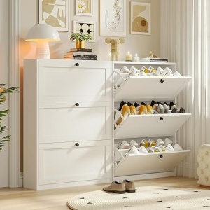PANA24 - Pantofar cu 3 compartimente, 80 cm, pantofare, depozitare pantofi, mobilier hol - Alb - Img 4
