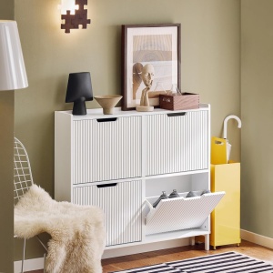 PANA27 - Pantofar 100 cm foarte ingust, 4 compartimente, pantofare, depozitare pantofi, mobilier hol - Alb sau Negru - Img 12