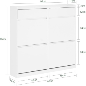 PANA29 - Pantofar 98 cm foarte ingust, 4 compartimente, pantofare, depozitare pantofi, mobilier hol - Alb - Img 8