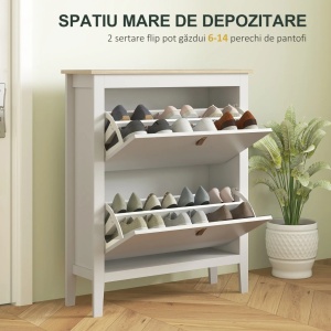 PANA30 - Pantofar 80 cm ingust, 2 compartimente duble, pantofare, depozitare pantofi, mobilier hol - Alb sau Verde - Img 10