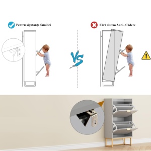 PANG11 - Pantofar 50 cm, cu 2 copartimente, pantofare, depozitare pantofi, mobilier hol - Gri / Alb / Negru / Albastru - Img 5
