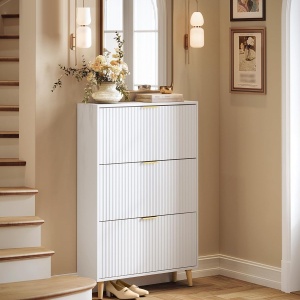 Pantofar alb riflaj, 80cm ingust, 3 compartimente, pantofare, depozitare pantofi, mobilier hol - PANA38 - Img 12