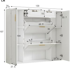 Pantofar Ingust, 120 cm sau 95 cm, pantofare, depozitare pantofi, mobilier hol - Alb - PANA207 - Img 10