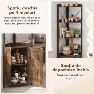 RAAU14 - Raft colt cu 4 polite si 1 dulap, 38 cm pentru birou, hol, living, baie - Auriu Alb / Negru / Maro - Img 8