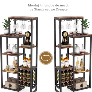 RVI4 - Rafturi Vin pentru, 80 cm, depozitare vin, raft stil industrial, bucatarie, living, dining - Negru Maro / Gri - Img 4