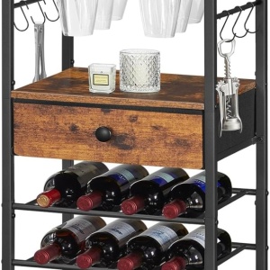 RVI7 - Rafturi Vin, 40 cm, depozitare vin, raft stil industrial, bucatarie, living, dining - Negru - Maro - Img 9