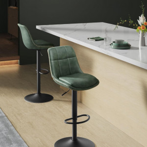 SCB3 - Set 2x Scaune Bar Negre / Maro / Gri / Verde - Piele ecologica - Img 12